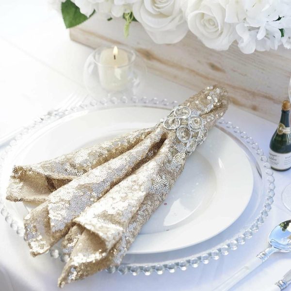 Sequin & Shimmer Napkins |  20”x20” Champagne Premium Sequin Cloth Dinner Napkin Reusable Linen