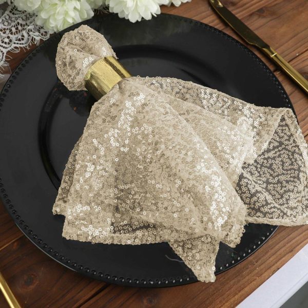 Sequin & Shimmer Napkins |  20”x20” Champagne Premium Sequin Cloth Dinner Napkin Reusable Linen