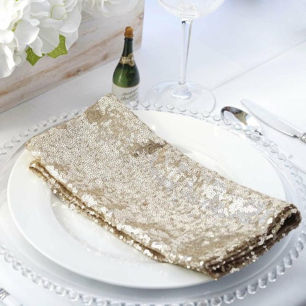 Sequin & Shimmer Napkins |  20”x20” Champagne Premium Sequin Cloth Dinner Napkin Reusable Linen