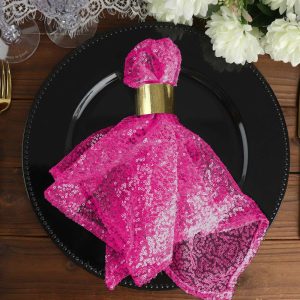 Sequin & Shimmer Napkins |  20”x20” Fuchsia Premium Sequin Cloth Dinner Napkin Reusable Linen