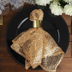 Sequin & Shimmer Napkins |  20”x20” Gold Premium Sequin Cloth Dinner Napkin Reusable Linen