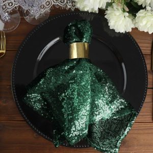 Sequin & Shimmer Napkins |  20”x20” Hunter Emerald Green Premium Sequin Cloth Dinner Napkin Reusable Linen