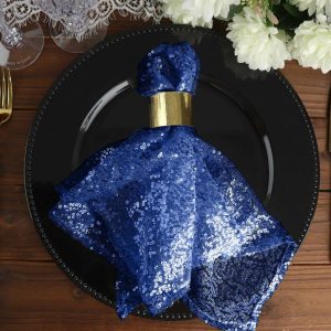 Sequin & Shimmer Napkins |  20”x20” Navy Premium Sequin Cloth Dinner Napkin Reusable Linen