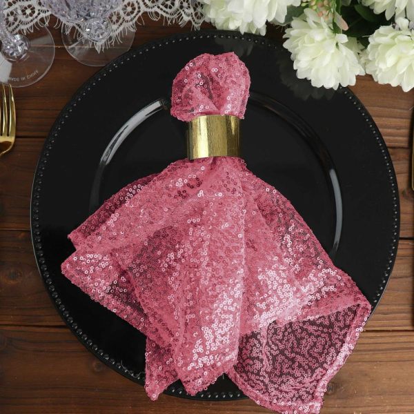 Sequin & Shimmer Napkins |  20”x20” Pink Premium Sequin Cloth Dinner Napkin Reusable Linen