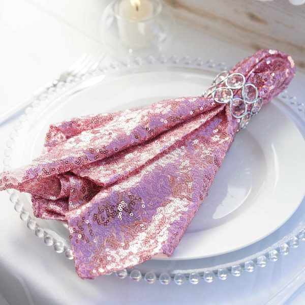 Sequin & Shimmer Napkins |  20”x20” Pink Premium Sequin Cloth Dinner Napkin Reusable Linen