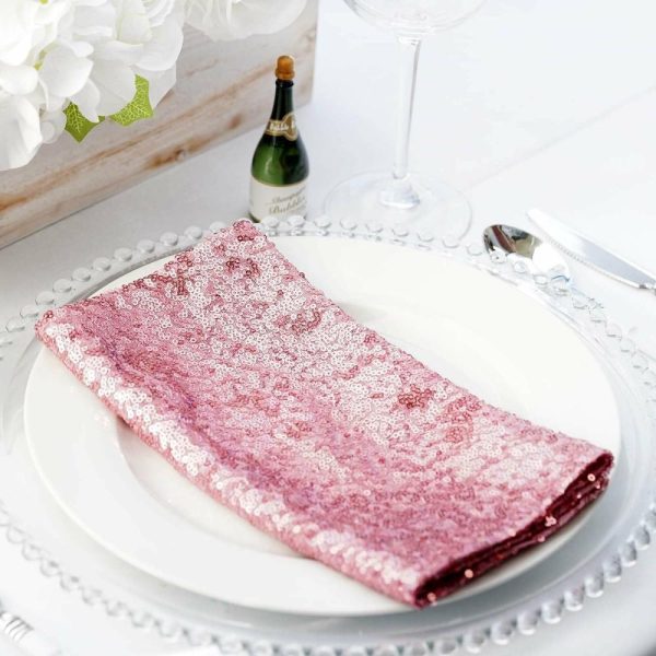 Sequin & Shimmer Napkins |  20”x20” Pink Premium Sequin Cloth Dinner Napkin Reusable Linen