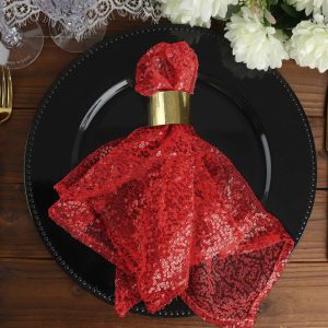 Sequin & Shimmer Napkins |  20”x20” Red Premium Sequin Cloth Dinner Napkin Reusable Linen