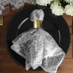 Sequin & Shimmer Napkins |  20”x20” Silver Premium Sequin Cloth Dinner Napkin Reusable Linen