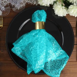 Sequin & Shimmer Napkins |  20”x20” Turquoise Premium Sequin Cloth Dinner Napkin Reusable Linen