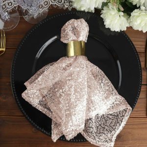 Sequin & Shimmer Napkins |  20″x20″ Blush Premium Sequin Cloth Dinner Napkin Reusable Linen