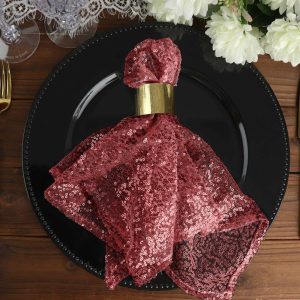 Sequin & Shimmer Napkins |  20″x20″ Burgundy Premium Sequin Cloth Dinner Napkin Reusable Linen