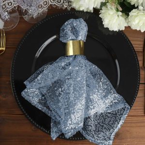 Sequin & Shimmer Napkins |  20″x20″ Dusty Blue Premium Sequin Cloth Dinner Napkin Reusable Linen