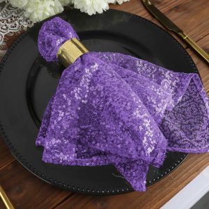 Sequin & Shimmer Napkins |  20″x20″ Purple Premium Sequin Cloth Dinner Napkin Reusable Linen