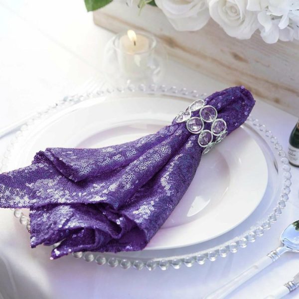 Sequin & Shimmer Napkins |  20″x20″ Purple Premium Sequin Cloth Dinner Napkin Reusable Linen