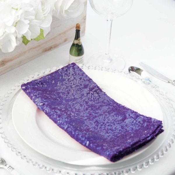 Sequin & Shimmer Napkins |  20″x20″ Purple Premium Sequin Cloth Dinner Napkin Reusable Linen