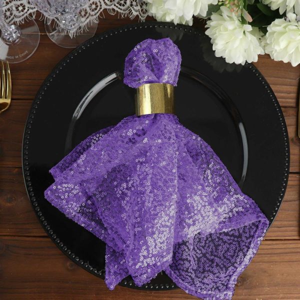 Sequin & Shimmer Napkins |  20″x20″ Purple Premium Sequin Cloth Dinner Napkin Reusable Linen