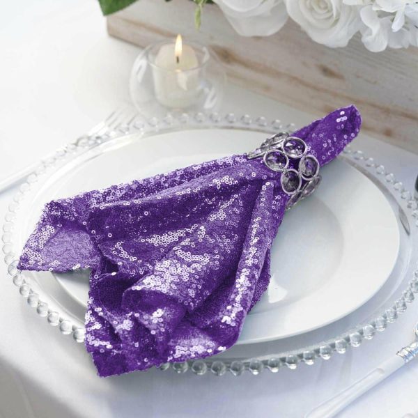 Sequin & Shimmer Napkins |  20″x20″ Purple Premium Sequin Cloth Dinner Napkin Reusable Linen