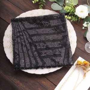 Sequin & Shimmer Napkins |  Black Geometric Diamond Glitz Sequin Cloth Napkins, Decorative Reusable Dinner Napkins