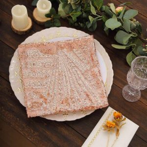 Sequin & Shimmer Napkins |  Blush Geometric Diamond Glitz Sequin Cloth Napkins, Decorative Reusable Dinner Napkins