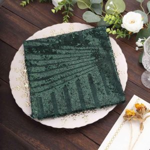 Sequin & Shimmer Napkins |  Hunter Emerald Green Geometric Diamond Glitz Sequin Cloth Napkins, Decorative Reusable Dinner Napkins