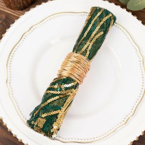 Sequin & Shimmer Napkins |  Hunter Emerald Green Gold Wave Embroidered Sequin Mesh Dinner Napkin, Reusable Decorative Napkin – 20″x20″