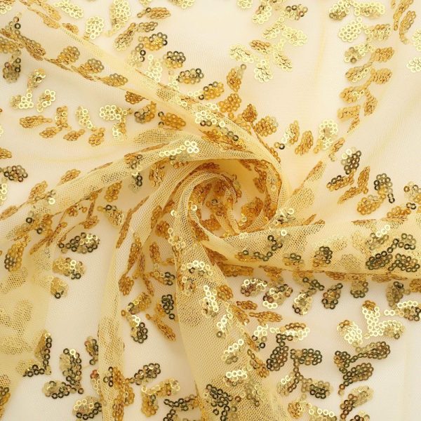 Sequin & Shimmer Napkins |  Sparkly Gold Leaf Vine Embroidered Sequin Tulle Cloth Dinner Napkins, Sheer Decorative Napkins