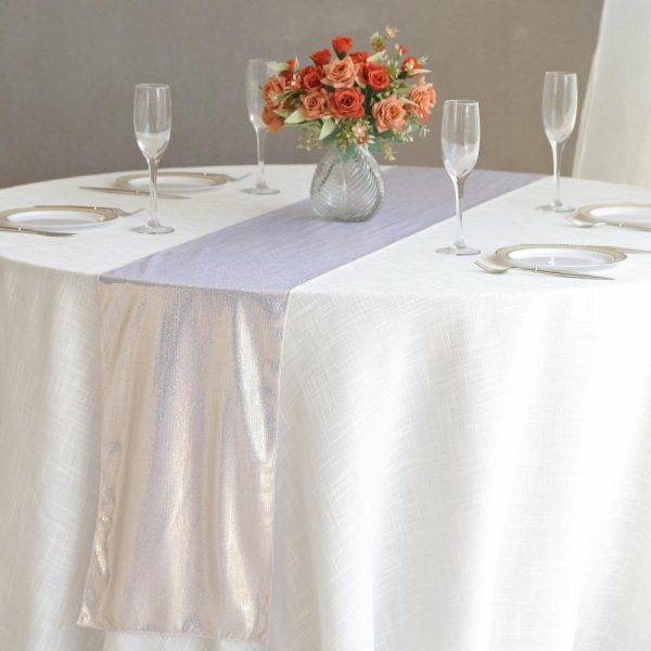 Sequin & Shimmer Runners |  12″x108″ Beige Shimmer Sequin Dots Polyester Table Runner, Wrinkle Free Sparkle Glitter Table Runner