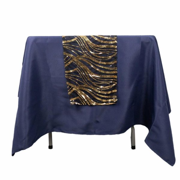 Sequin & Shimmer Runners |  12″x108″ Black Gold Wave Embroidered Sequins Table Runner