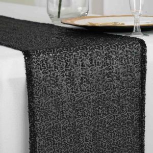 Sequin & Shimmer Runners |  12″x108″ Black Premium Sequin Table Runner