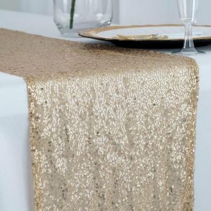 Sequin & Shimmer Runners |  12″x108″ Champagne Premium Sequin Table Runner