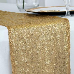 Sequin & Shimmer Runners |  12″x108″ Gold Premium Sequin Table Runner