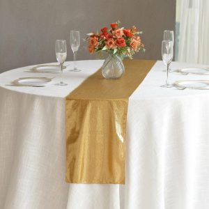 Sequin & Shimmer Runners |  12″x108″ Gold Shimmer Sequin Dots Polyester Table Runner, Wrinkle Free Sparkle Glitter Table Runner