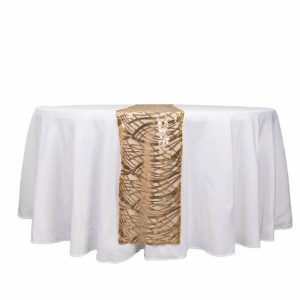 Sequin & Shimmer Runners |  12″x108″ Gold Wave Embroidered Sequins Table Runner