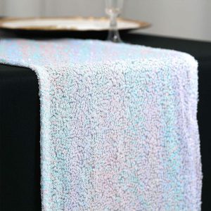 Sequin & Shimmer Runners |  12″x108″ Iridescent Blue Premium Sequin Table Runner