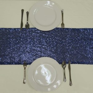 Sequin & Shimmer Runners |  12″x108″ Navy Blue Premium Sequin Table Runner