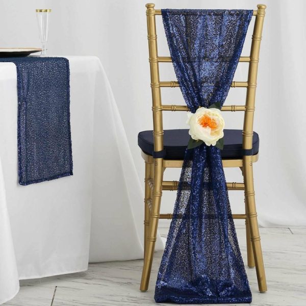 Sequin & Shimmer Runners |  12″x108″ Navy Blue Premium Sequin Table Runner