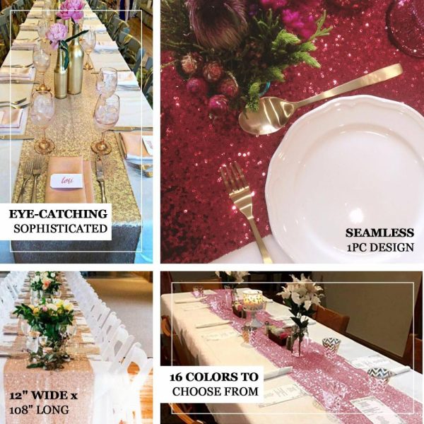 Sequin & Shimmer Runners |  12″x108″ Pink Premium Sequin Table Runner