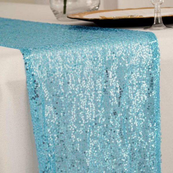 Sequin & Shimmer Runners |  12″x108″ Serenity Blue Premium Sequin Table Runner