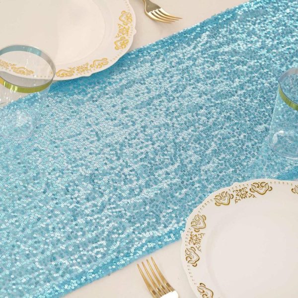 Sequin & Shimmer Runners |  12″x108″ Serenity Blue Premium Sequin Table Runner