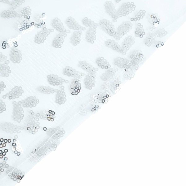 Sequin & Shimmer Runners |  12″x108″ Sparkly Silver Leaf Vine Sequin Tulle Table Runner