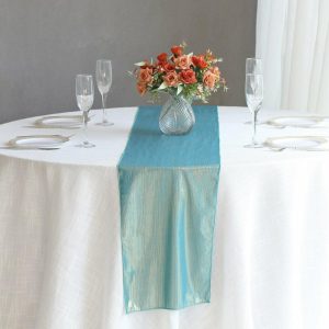 Sequin & Shimmer Runners |  12″x108″ Turquoise Shimmer Sequin Dots Polyester Table Runner, Wrinkle Free Sparkle Glitter Table Runner