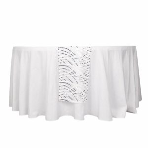 Sequin & Shimmer Runners |  12″x108″ White Black Wave Embroidered Sequins Table Runner