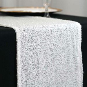 Sequin & Shimmer Runners |  12″x108″ White Iridescent Premium Sequin Table Runner