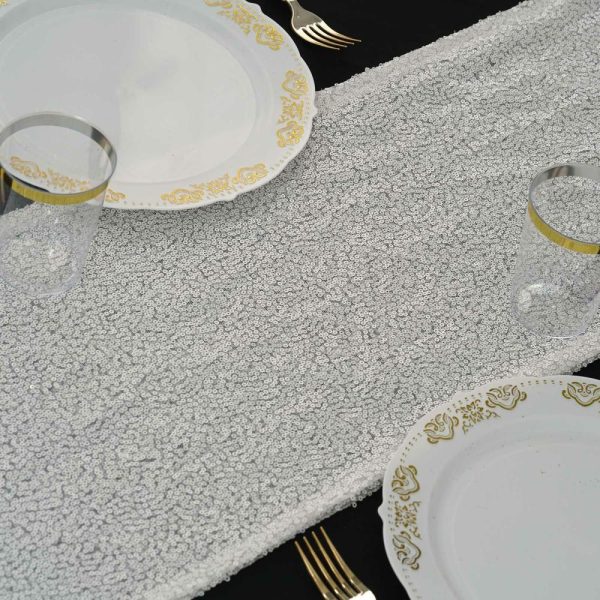 Sequin & Shimmer Runners |  12″x108″ White Iridescent Premium Sequin Table Runner