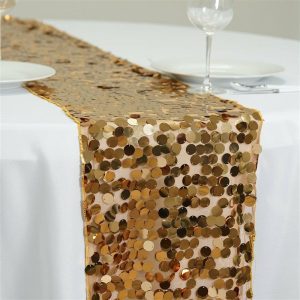 Sequin & Shimmer Runners |  13″x108″ Gold Big Payette Sequin Table Runner