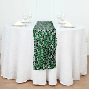 Sequin & Shimmer Runners |  13″x108″ Hunter Emerald Green Big Payette Sequin Table Runner