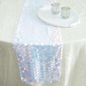 Sequin & Shimmer Runners |  13″x108″ Iridescent Blue Big Payette Sequin Table Runner