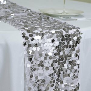 Sequin & Shimmer Runners |  13″x108″ Silver Big Payette Sequin Table Runner