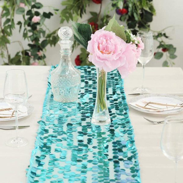 Sequin & Shimmer Runners |  13″x108″ Turquoise Big Payette Sequin Table Runner