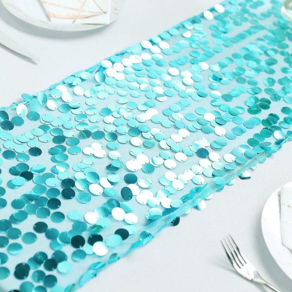 Sequin & Shimmer Runners |  13″x108″ Turquoise Big Payette Sequin Table Runner